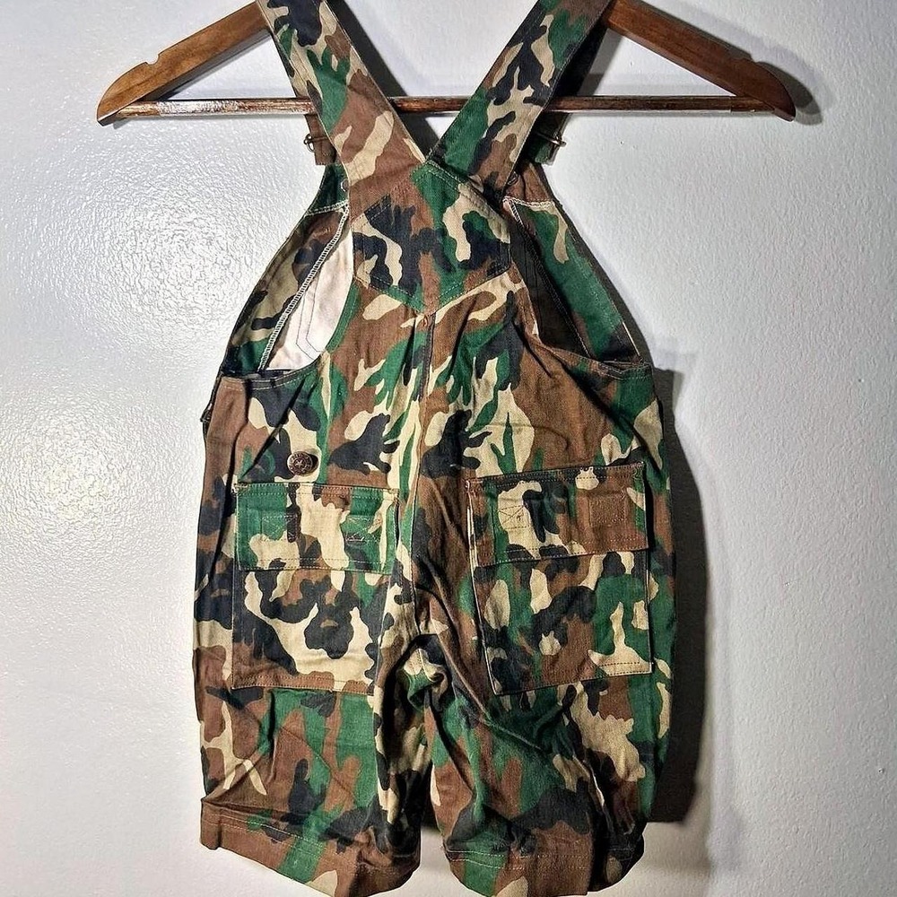 Boys Vintage short overall Green & Brown Camouflage Dungaree - Picture 4 of 5
